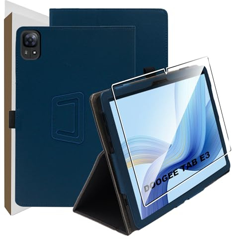 zZjoOoj Hülle für DOOGEE Tab E3 11 Zoll Tablet Schutzhülle,Ultra Dünn PU Case Cover,Tablet Protection Bundle with 1 Stück 9H Härte Anti-Kratzen Folie, Vertical Stand Function,Marineblau