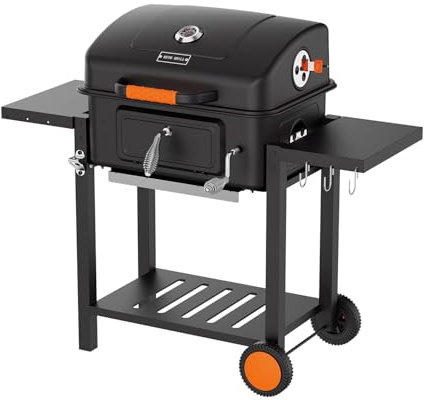 KEYO GRILL 24 Zoll Holzkohlegrill - 490 Sq In, Outdoor Räucherofen mit Höhenverstellbarer Kohleschale & Klappbaren Seitentischen für Garten, Terrasse, Rasen