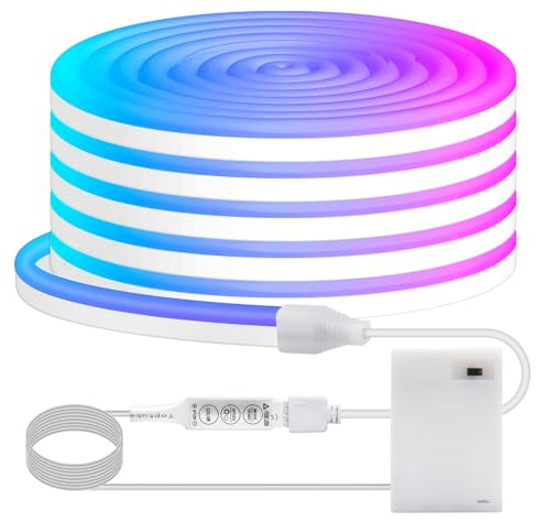 5V 3535 RGB Neon Streifen, 108 LEDs/m Rope LED Neon Light Dimmbar mit 3AA Batterie Gehäuse Controller für Dekoration für den innenbereich.