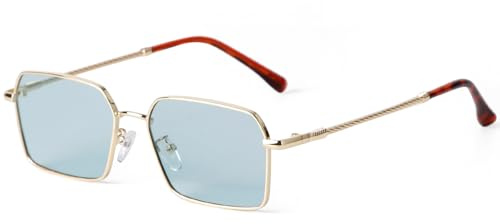 Laurinny Hexagon Rectangle Sunglasses Women Retro Gold Metal Rectangular | Trendy,Tinted Lense Shade,Sun Glasses