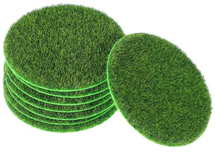 VICASKY Runde Miniatur Grasmatten aus Künstlichem Moos, 8 Stück, Grün | Nonwoven Gewebe und Nylon, Naturgetreuer Gartenrasen für Bastelarbeiten, Feengärten, Puppenhäuser