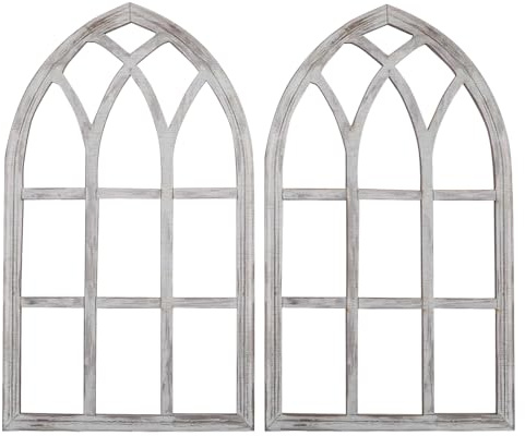 JECOMPRIS Cornici Decorative per finestre da Parete, 2 Pezzi: cornici Decorative in Legno ad Arco per finestre finte per Fattoria Rustica - Decorazione Vintage per e cattedrali
