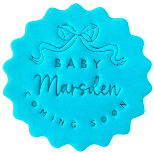 Personalised Baby Cookie Stamp with Free Scallop Cutter, Collection 1, 5cm Acrylic Biscuit Embosser, Food-Safe Plastic Baking Tool, Fits M&S All Butter Biscuits (Design 1)