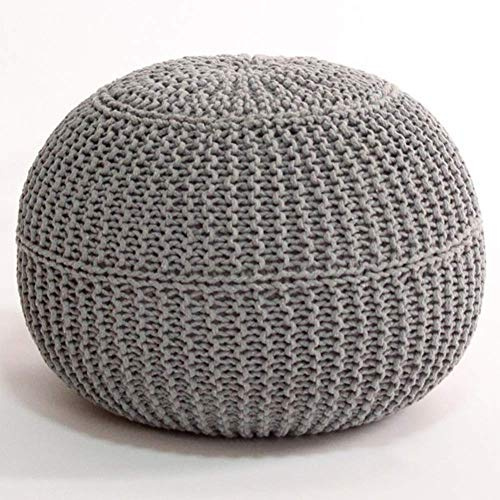HJZZQH Handgestrickter Pouf-Fußhocker, Ottomane, Zopfmuster, Baumwollgeflecht, Kordelstrick, Sitzsack, Bodenstuhl, Grau, 50 x 50 x 40 cm (20 x 20 x 16)