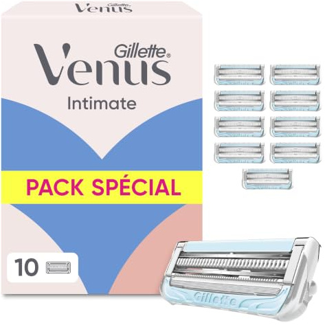 Gillette Venus Pubic Hair & Skin, 10 Razor Blade Refills | Replacement Razor Blades for Intimate Hair and Skin, with Anti-Irritation Bar