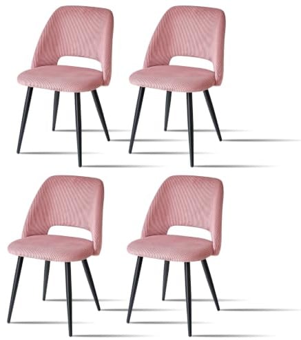 JZGORC Set di 4 Sedie da Sala da Pranzo, Sedia da Cucina a Righe in Velluto a Coste, Sedia Imbottita con Schienale Cavo, Adatta per Sala da Pranzo, Soggiorno, Cucina, Camera da Letto-Rosa