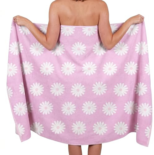 Delindo Lifestyle Strandtuch Nizza XXL 100x180 cm lila, weiches Badetuch aus 100% Baumwolle, Saugstarkes Liegetuch mit Gänseblümchen-Muster, Ideal für Strand, Pool, Urlaub und Sauna