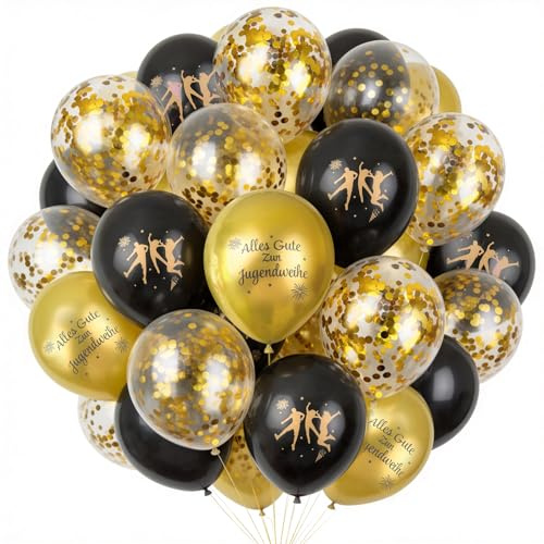 24 Stück Luftballons Jugendweihe Deko- Endlich Erwachsen Ballons Set mit Latexballons und Goldband, Jugendweihe Ballons für Party Deko Taufe Tischdeko Kommunion Konfirmation Hochzeit Geburtstag