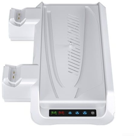 Base di raffreddamento di ricarica per PS5 Pro con supporto per controller e gancio per cuffie, caricabatterie integrato, dock da gioco organizzato, flusso d'aria migliorato, struttura in ABS (bianco)