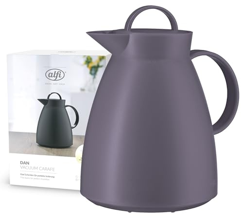 alfi DAN Isolierkanne 1,00 l, 12 h heiß, Hartglaseinsatz, wisteria | 24h kalt, Thermoskanne für Kaffee & Tee, mit absolut dichter Drehverschluss, lila