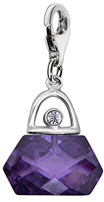 Quiges Charm Anhänger Kristall Lila Zirkonia 3D Handtasche 925 Silber mit Karabinerverschluss für Bettelarmband