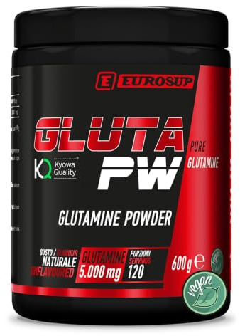 EUROSUP - Glutammina in Polvere GLUTA PW 100% Vegan, Integratore KYOWA QUALITY per Massima Qualità e Purezza, Glutamine Powder Recupero e Sintesi Proteica - Integratori Post Workout Gusto Neutro, 600g