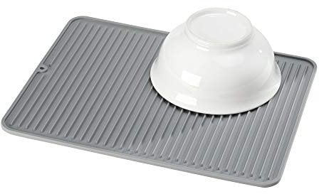 iDesign 63783 Dish Drainer Mat, Large Silicone Draining Board Mat for Kitchen Sink, Practical Drip Tray for Sink and Kitchen Countertop, Grey