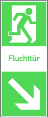 LEMAX® Aufkleber Rettungszeichen, Fluchttür (Klinke rechts) Folie selbstklebend, langnachleuchtend 100x250mm