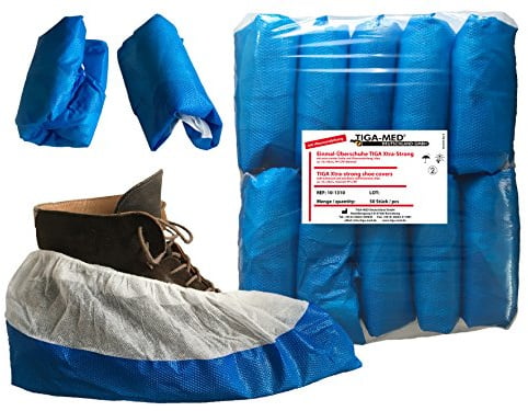 TIGA-MED Überschuhe 9,2 g extra stark | Einweg Schuhüberzieher aus CPE mit Vliesverstärkung | Extrem reißfest, rutschhemmend & wasserdicht | Blau | für Klinik, Industrie & Handwerk (100)