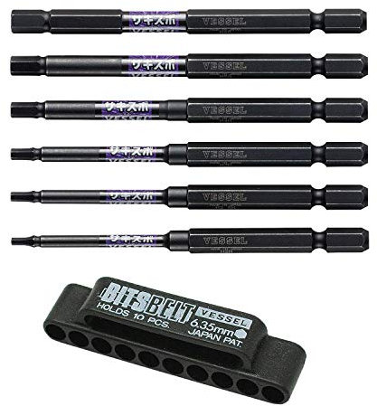 Vessel SS16H-6PSA Hex Screwdriver Bit Set, Set of 6 (Holder Included)