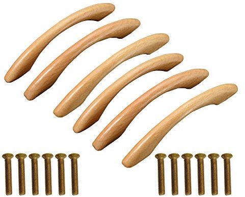 posionks JUN-H 6 Stücke Stoßgriff Holzgriffe Möbelgriff Kiefer Griff für Schranktüren Holz Bogengriff Für Möbel Tür Schrank Schublade Kleiderschrank Holzbogen Griff 128mm (Gelb)