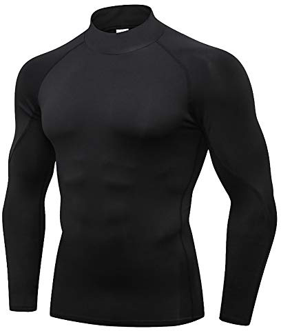 DaobaMEN Kompressionsskjorta för män, långärmad skjorta, funktionella skjortor, topp, fitness, t-shirt med hög krage