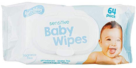 White Sensitive Baby Feuchttücher (10 x 23 x 6 cm), 1 Packung mit 64 Stück - parfümfreie & alkoholfreie Tücher, Dermatologen getestet, perfekt für den täglichen Gebrauch