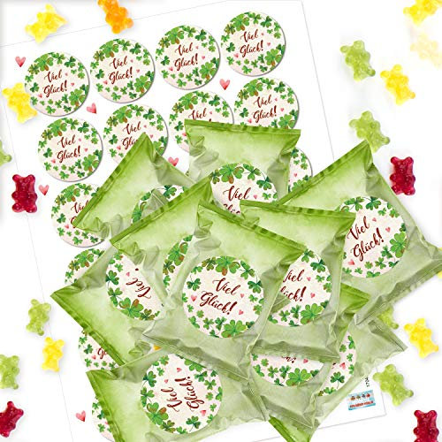 Logbuch-Verlag 24 Viel Glück Geschenke Silvester Neujahr Glücksbringer Fruchtgummi Tütchen grün weiß 7 x 9 cm