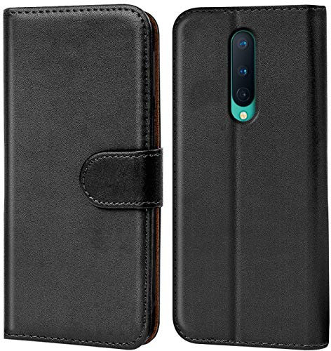 Verco Handyhülle für OnePlus 8 Hülle, Klapphülle für OnePlus 8 Tasche PU Leder Flip Case Brieftasche, Schwarz