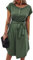 Bequemer Laden Sommer Damen Kleid Knopfleiste Kurzarm Locker Kleider Elegant Sommerkleid Strandkleid Freizeitkleid Midikleid Businesskleid mit Taille Krawatte, Grün, S