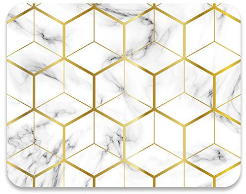 Audimi Mouse Pad Marble Golden Lines Small Hexagon Pattern Rectangle Mouse Mat Anti-Slip Base for PC Office Working Gaming