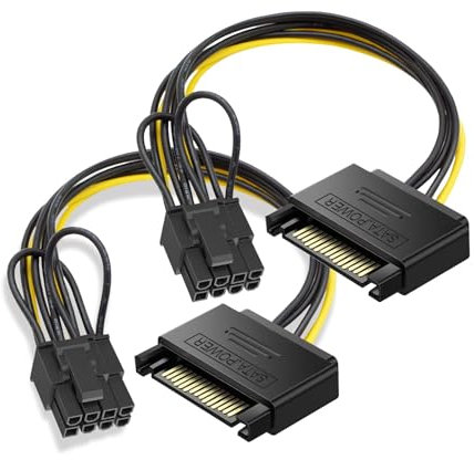 Herfair Cavo di alimentazione SATA Sata 15 pin SATA a 8 pin PCIe GPU Adapter Unità di elaborazione grafica Cavo di alimentazione Cavo convertitore (confezione da 2, lunghezza 20 cm)