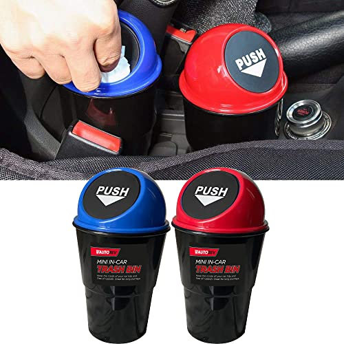 17cm Car Rubbish Bins, Trash Cans, Mini Plastic Dust Bin, Waste Storage for Office Desktop, Car, Van or Lorry (Blue and Red, 2 Pack)