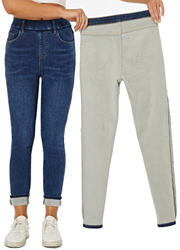 Yehopere Women's Winter Jeans High Waist Pull on Fleece Lined Thicken Elastic Waist Jeans, Elasticwaist Blue88, XXL