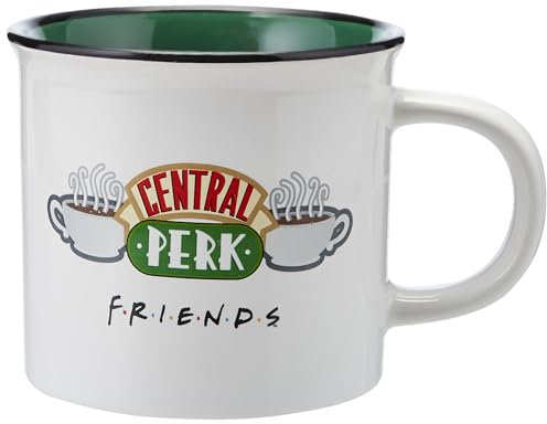 Pyramid International Friends-Tasse und Schlüsselanhänger-Set in Geschenkbox (Central Perk Design), 325 ml, Keramiktasse im Lagerfeuer-Stil und gewebter Schlüsselanhänger, offizieller