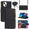 CAVOR HandyHülle kompatibel mit iPhone 13 Mini Hülle Mit Band,Flip Leder Geldbörse Hülle Mit Handykette,[9 Kartenfach][Magnetisch],Klapphülle Handytasche kompatibel mit iPhone 13 Mini - Schwarz