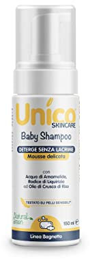 Unico Baby Shampoo – mildes Mousse – geeignet ab der Geburt, ohne Haarstriche für die Haare der Kleinsten – getestet auf empfindlicher Haut – 150 ml