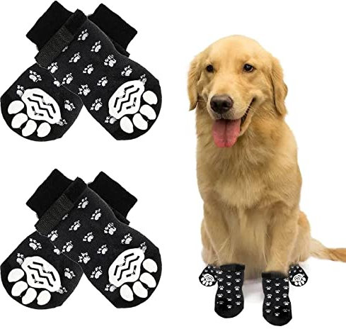Indoor Anti-Rutsch Socken für Hunde, Hundesocken Anti Rutsch, Antirutschsocken Hund Mit Klettverschluss, Einem Weichen Haustierschutz, Verbessern Sie Den Halt Ihres Hundes, 2 Paar, S