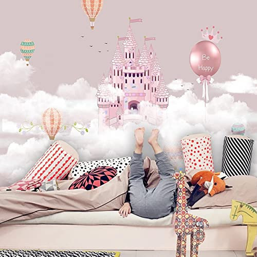 YXTSmurals Rose Château Nuages Papier Peint Intissé Tapisserie Murales Panoramique 3D Poster Tableaux Photo Muraux Utilisé Pour Salon Chambre Chambre D'Enfant Décoration Murale