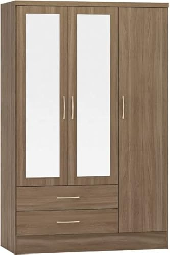 Kelsey Stores Nevada 3 Door 2 Drawer Mirrored Wardrobe Bedroom Wardrobes (Rustic Oak Effect)