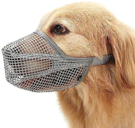 Mesh Hundemaulkorb,Maulkorb für Hunde,Atmungsaktiver Maulkorb für Hunde,Maulkorb für Hunde mit abgerundetem Mesh,Verstellbarer Atmungsaktiver Mesh Maulkorb(grau)