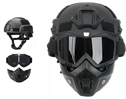 Mich Tactical Helm mit Abnehmbarer Gesichtsmaske Goggles für Airsoft, Paintball und Jagd - perfekt für Outdoor-Aktivitäten