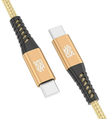 JAMEGA - USB Typ C Kabel Gold 3m | USB C Ladekabel und Datenkabel Fast Charge Snyc USB C Stecker auf USB C Stecker kompatibel mit iPhone 15 Pro Max iPad Pro Air Samsung Macbook Tablets Huawei uvm.