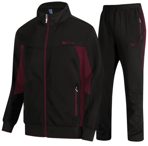 TBMPOY Trainingsanzüge für Herren, Sweatanzüge, 2-teilig, lässig, athletisch, Joggen, Aufwärmen, durchgehender Reißverschluss