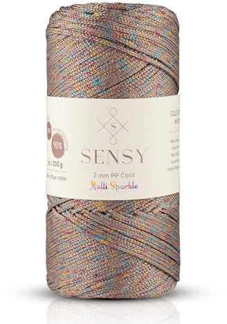 Sensy Premium 2 mm 230 Meter Multi-Glitzer Polyester-Seil, 90% Polypropylen, 10% Polyesterschnur, Makramee-Kordel Häkeltasche Kordel Makramee Seil Häkelgarn Geschenk für Strickwaren (Nerz)