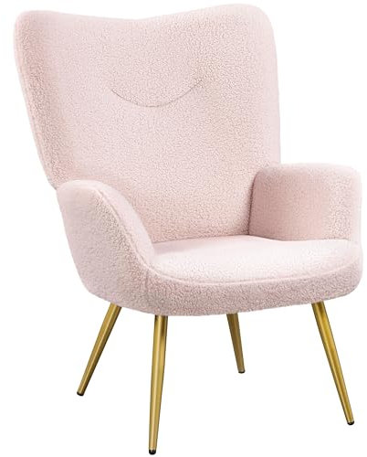 Yaheetech Poltrona da Salotto in Tessuto Bouclé Poltrocina Staccabile Sedia Imbottita con Schienale Braccioli per Soggiorno/Camera da Letto/Camera da Letto/caffè/Studio/Lettura Rosa