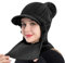 Rayson Kapuzenschal Damen Wintermütze mit Schirm Fleece Gefüttert Strickmützen 3 In 1 Verstellbarer Gesichtsschutz Balaclava für Damen(Schwarz, Einheitsgröße)