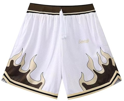 DIOTSR Herren-Shorts, Flame-Grafik, Workout-Shorts, Kordelzug, Taille, Basketball-Shorts, lässig, Sommer, coole Trainingsshorts, 02-weiß, Mittel