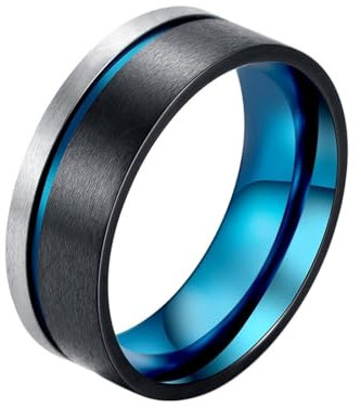 ANAZOZ Mens Custom Name Ring Men Ring Promise Rings for Men,Men Engagement Ring Stainless Steel Round Matte 8MM Wedding Ring Men Black Blue Ring Size P 1/2
