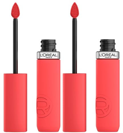 L'Oréal Paris Infaillible Matte Resistance flüssiger Lippenstift, feuchtigkeitsspendend, matt, Samteffekt mit Hyaluronsäure, Farbe 230, Shopping Spree, 2 Kosmetika