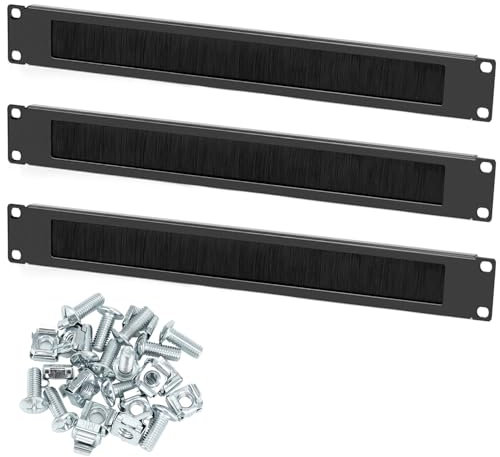 QWORK® Entrada de Cables, Sistema de gestión de Cables, Con banda de Cepillo, Para Gabinete de Servidor de 19