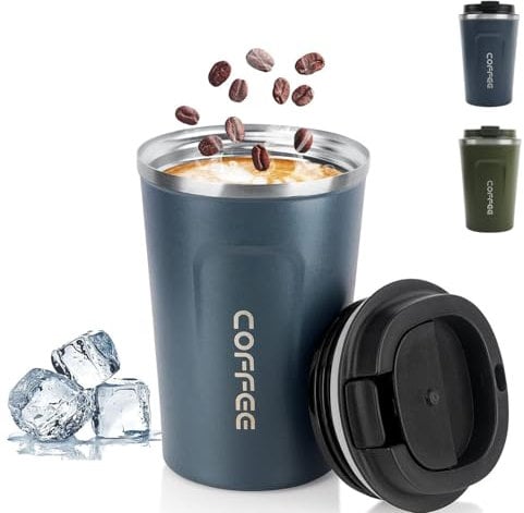 SUJIBHI Coffee Travel Mug 380ml Insulated Coffee Cup with Leakproof Lid Reusable Stainless Steel Double Wall Vacuum Thermaol Cups for Hot Cold Drinks (Blue)