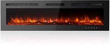 M.C.Haus Ultradünner Elektrischer Kamin, geräuscharm, 12 Verschiedene Flammen, versenkte Wandmontage, Glas-Touchscreen und Fernbedienung, mit Kristall und Holzscheit(153cm/60inch, Schwarz)