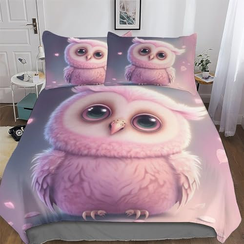 PAZZK Eule 3D-Druck Bettwäsche & Kissenbezug - Bettbezüge Aus Atmungsaktivem Mikrofaser, Superweiches Bettbezug Set 2 teilig Mit Kissenbezug Single (135x200cm)